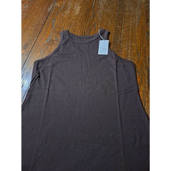 New 1X A New Day Brown Sleeveless Ribbed Tank Dress Casual Sundress w Side Slits - Picture 2 of 3